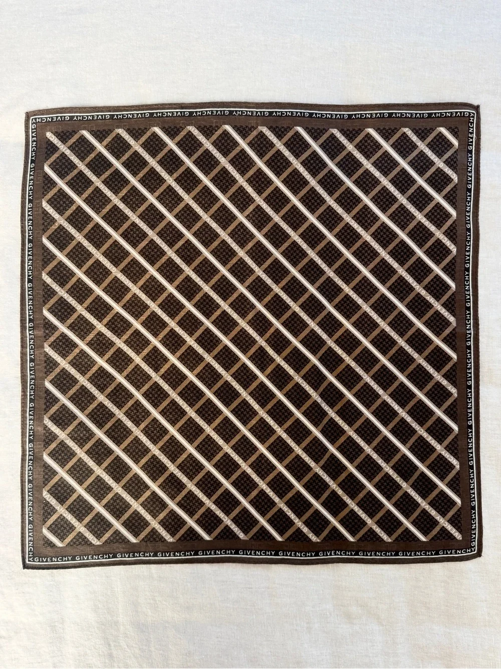 Vintage Givenchy Monogram Logo Cotton Bandana Scarf Brown Made in Japan